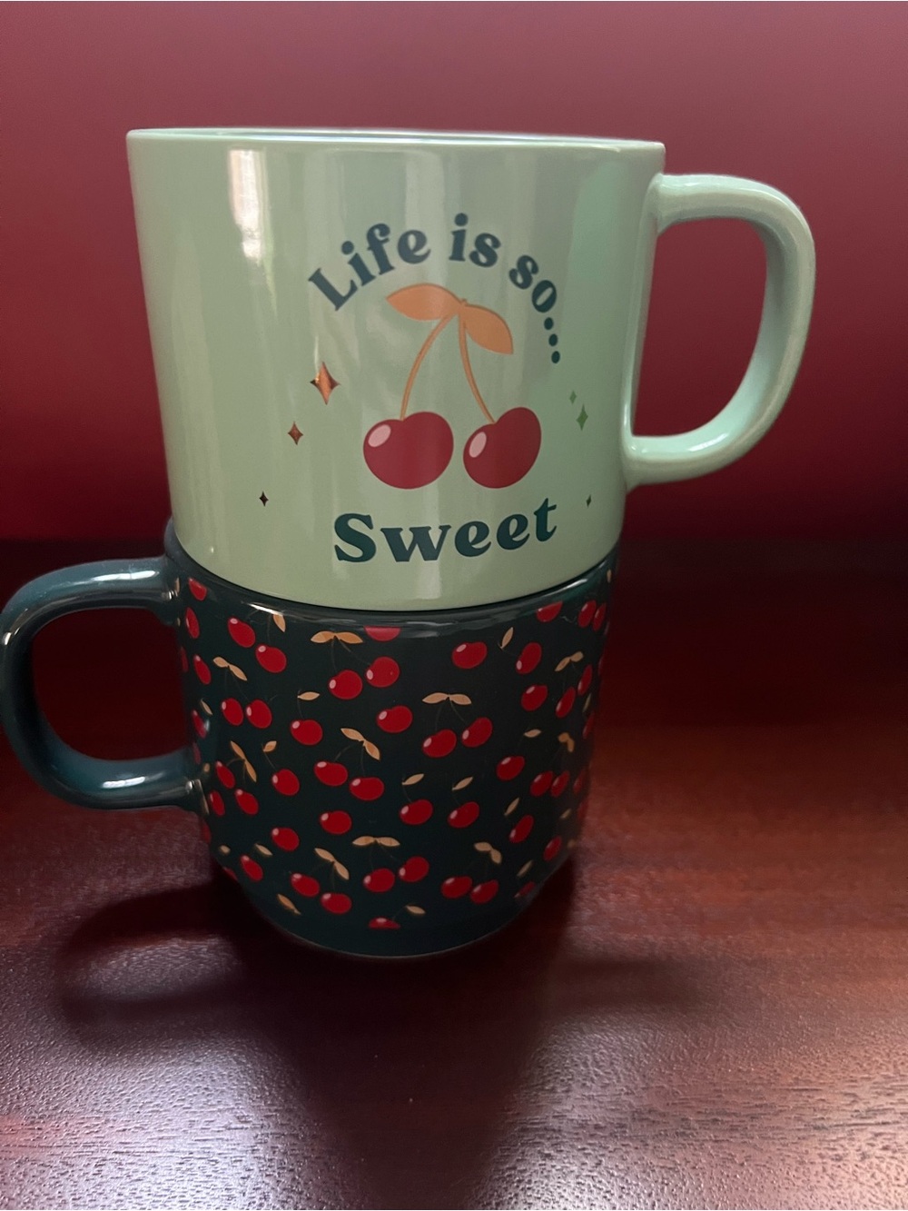 NIB Thyme & Table Life Is So Sweet Cherry Stoneware Mug Set (2), 14.2 oz